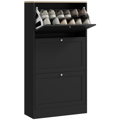 HOMCOM – Armoire à chaussures étroite avec 3 tiroirs rabattables et tablettes réglables, meuble de rangement pour chaussures d’entrée pour 18 paires