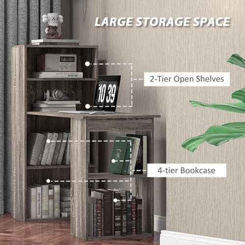 HOMCOM Modern Computer Desk with Storage Shelves, 47" Writing Table Workstation with Bookshelf for Home Office, Oak