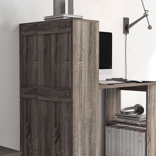 HOMCOM Modern Computer Desk with Storage Shelves, 47" Writing Table Workstation with Bookshelf for Home Office, Oak