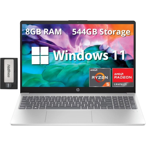 HP  15.6" Full HD Laptop, Amd Ryzen 5 7520U, 544GB Storage(256GB SSD+288GB Docking Station Set), 8GB Lpddr5, Amd Radeon Graphics, 720P HD Webcam