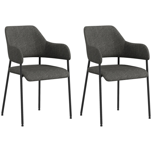 HOMCOM – Ensemble de 2 chaises de salle à manger modernes, chaises d’appoint en tissu avec accoudoirs, chaises de cuisine avec pattes en acier pour s