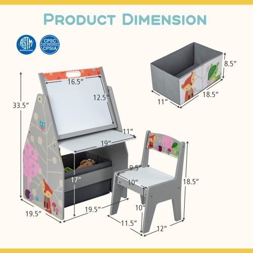 Costway Kids Table & Chair Set with Rotatable Double-sided Magnetic Blackboard & Whiteboard