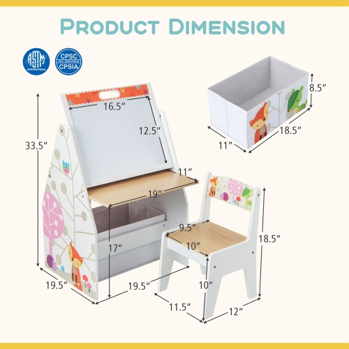 Costway Kids Table & Chair Set with Rotatable Double-sided Magnetic Blackboard & Whiteboard
