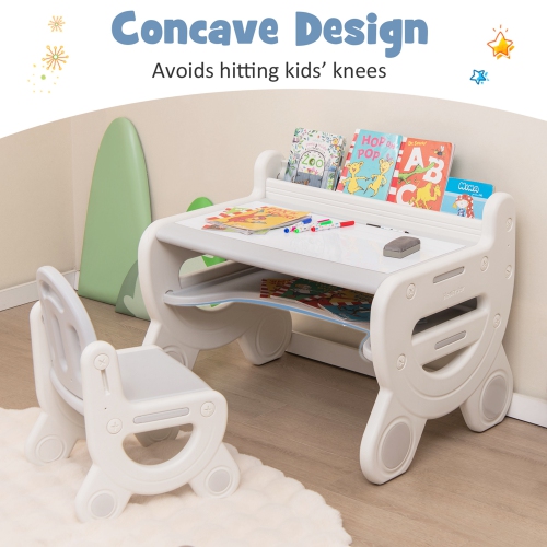 Ensemble table à dessin et chaises pour enfants de Costway pour lecture avec stylos et effaceur tableau noir bleu/brun