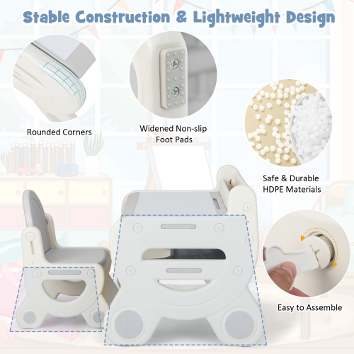 Ensemble table à dessin et chaises pour enfants de Costway pour lecture avec stylos et effaceur tableau noir bleu/brun
