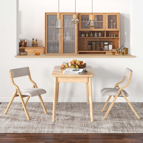 Costway Folding Dining Chair Set of 2 Wooden Upholstered Modern Linen Fabric Padded Seat