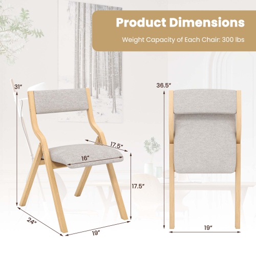 Costway Folding Dining Chair Set of 2 Wooden Upholstered Modern Linen Fabric Padded Seat