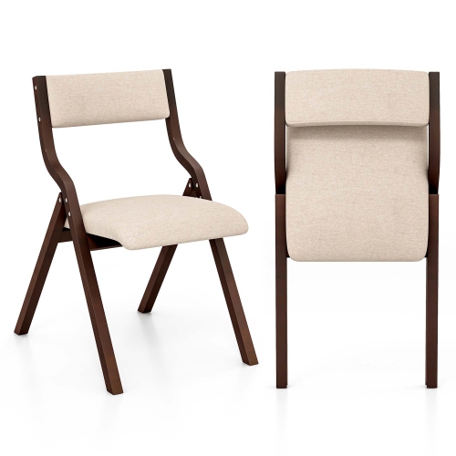Costway Folding Dining Chair Set of 2 Wooden Upholstered Modern Linen Fabric Padded Seat