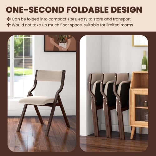 Costway Folding Dining Chair Set of 2 Wooden Upholstered Modern Linen Fabric Padded Seat