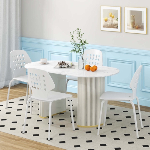 Costway Metal Dining Chair Set of 4 Armless Kitchen Hollowed Backrest & Metal Legs