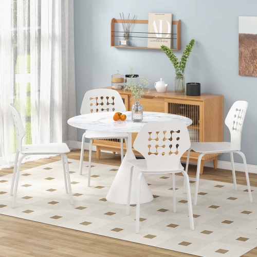 Costway Metal Dining Chair Set of 4 Armless Kitchen Hollowed Backrest & Metal Legs