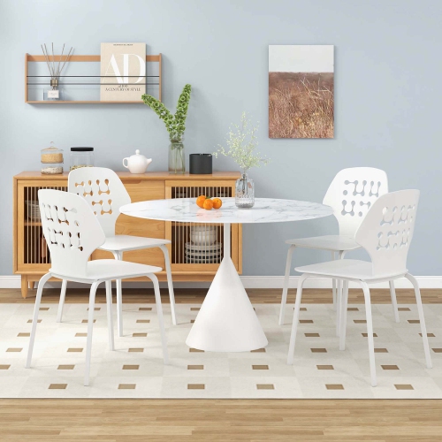 Costway Metal Dining Chair Set of 4 Armless Kitchen Hollowed Backrest & Metal Legs