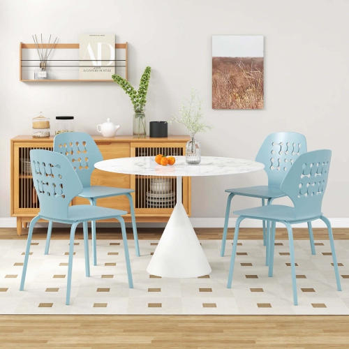 Costway Metal Dining Chair Set of 4 Armless Kitchen Hollowed Backrest & Metal Legs