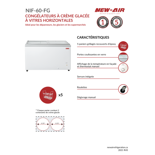 New Air Commercial 60″ 16.1 Cu. Ft. Flat Glass Ice Cream Freezer - White/Grey