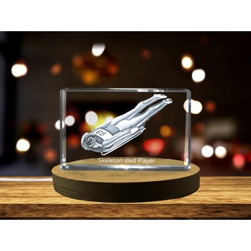 Squelette, 3D joueur de traîneau, cristal gravé, Keepsake/cadeau/décor/objet à collectionner/souvenir