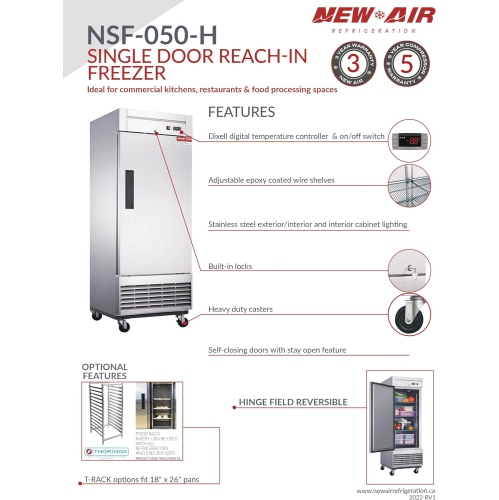 New Air Commercial 27″ 17.5 Cu. Ft. Single Door FREEZER - Stainless Steel