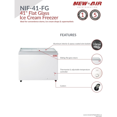 New Air Commercial 41″ 9.9 Cu. Ft. Flat Glass Ice Cream Freezer - White/Grey