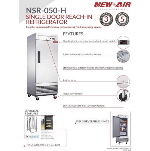 New Air Commercial 27″ 21 Cu. Ft. Single Door REFRIGERATOR - Stainless Steel