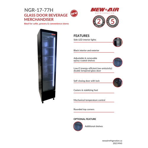 réfrigérateur commercial de 17 po et 7,6 pi3 de New Air avec porte en verre - Entièrement noir