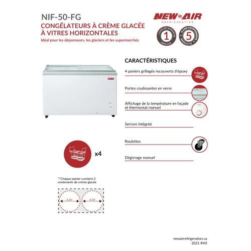 Nouveau Air commercial 50" 12,9 CU. avec Congélateur à crème glacée en verre plat - Blanc/Gris