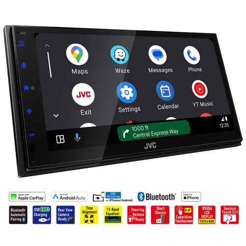 JVC - récepteur multimédia numérique avec écran tactile de 6,8 po, pour l'auto, noir
