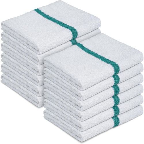 Canadian Linen White Bar Mops Green Stripe, 12 Pack, Soft Absorbent Cotton Bar Wipe Kitchen Towel Reusable Rag Quick Dry Dish Cloth Cleaning Duster