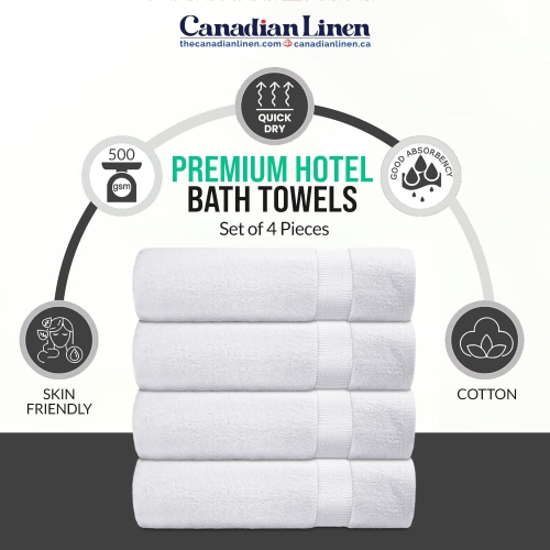 Ensemble de 4 serviettes de bain blanches en lin canadien Cambridge Economy, 27 x x54 po, anneaux doux absorbants, serviettes en coton filé, pour