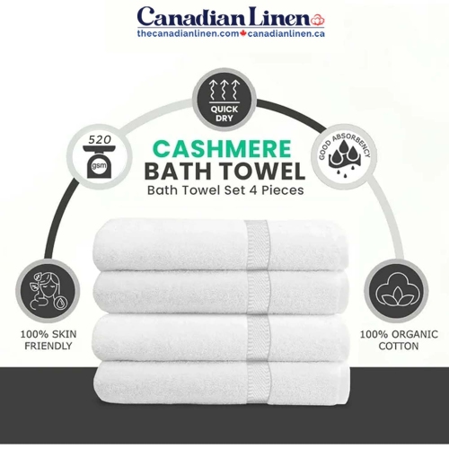 Canadian Linen Cashmere Economy 4 Pack White Bath Towels Set 27"x54" Lightweight Soft Absorbent Ring Spun Cotton Towels for Bathroom Motel Gym Spa