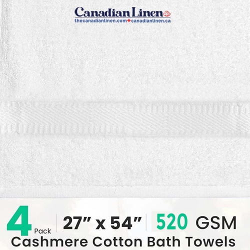 Canadian Linen Cashmere Economy 4 Pack White Bath Towels Set 27"x54" Lightweight Soft Absorbent Ring Spun Cotton Towels for Bathroom Motel Gym Spa