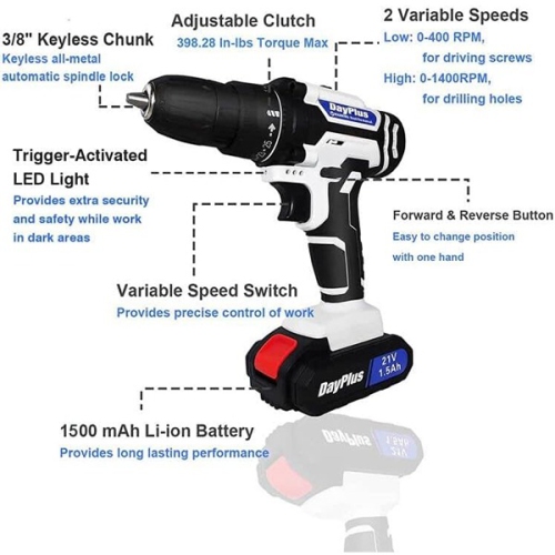 EFAN ‎26.9 x 21.6 x 7.2 cm Electric Screwdriver Tool Set with Cordless Power Drill and Combination Driver White