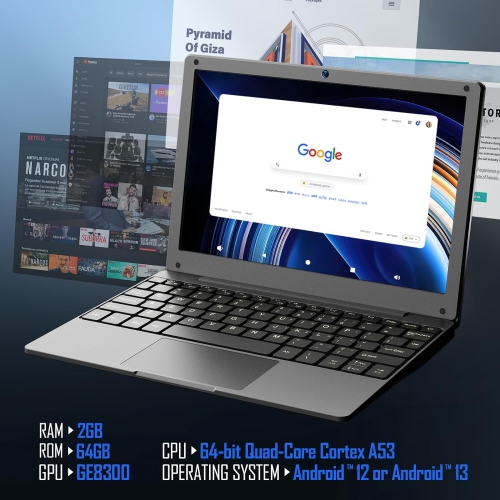 10.1'' Laptop Computer Quad Core Android 12 Mini Netbook 2G RAM+64GB ROM for Kids Adults