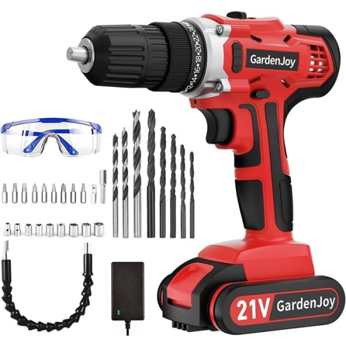GardenJoy ‎19.05 x 7.37 x 21.08 cm Electric Drill Set with Fast Charger and Battery for Cordless Power Drilling Red