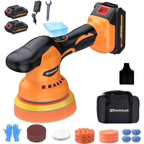 ZhiehiusL ‎30 x 22.61 x 19.61 cm 6 Inch Rotary Car Buffer Polisher with Two 21V 2000mAh Batteries Orange