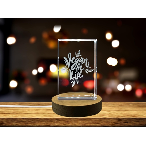 Vegan for Life Hand Drawn 3D Engraved Crystal Keepsake/Gift/Decor/Collectible/Souvenir