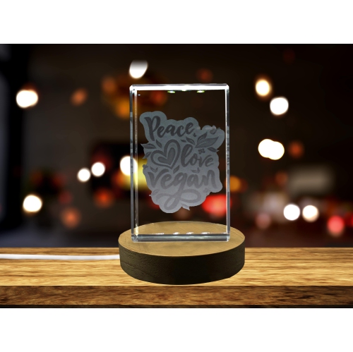 Peace Love Vegan 3D Engraved Crystal Keepsake/Gift/Decor/Collectible/Souvenir