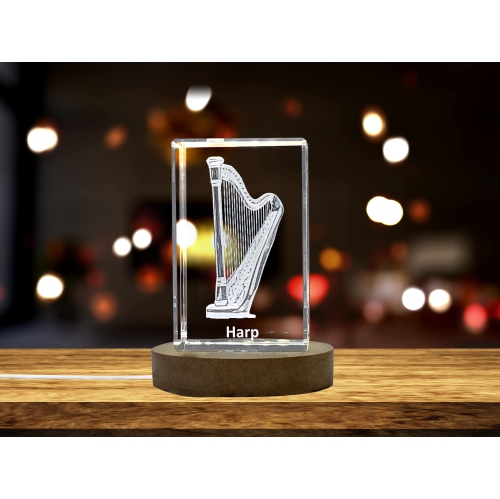 Harp 3D Engraved Crystal Keepsake/Gift/Decor/Collectible/Souvenir