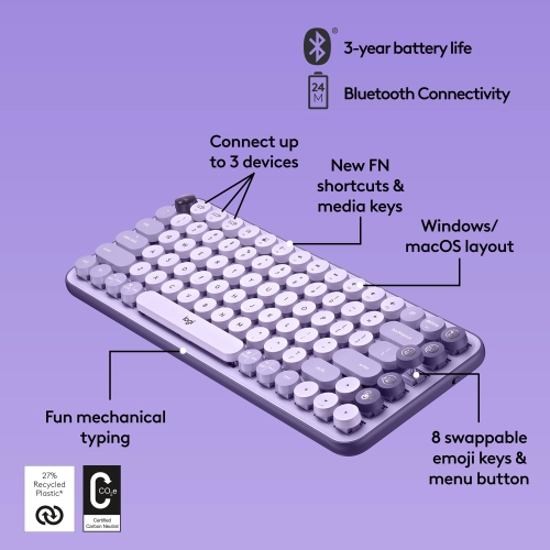 Boîte ouverte - clavier mécanique sans fil Multi Device POP Keys de Logitech avec touches d'émoticônes à personnaliser - Cosmos