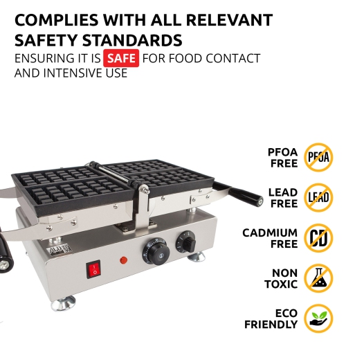 AP-455 Belgian Waffle Maker Thick | Waffle Maker with Nonstick Coating | Swing Belgian Waffle Iron | 2 Square-Shaped Waffles | 110V