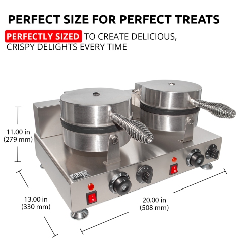AP-601 Belgian Waffle Maker Thick | Double-Head Waffle Iron and Cone Maker | 2 Round-Shape Waffles | 110V