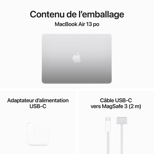 Refurbished - Apple MacBook Air 13" w/ Touch ID (2024) - Silver (Apple M3 Chip / 256GB SSD / 8GB RAM) - French