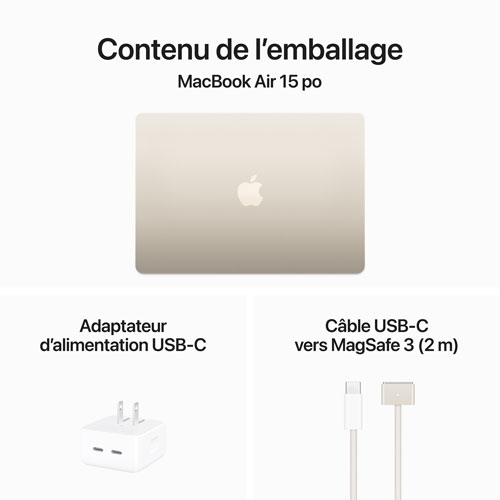 Refurbished - Apple MacBook Air 15" w/ Touch ID (2024) - Starlight (Apple M3 Chip / 256GB SSD / 8GB RAM) - French