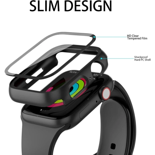 2 Pack Case for Apple Watch Series 9/7/8 45mm with 9H Tempered Glass Screen Protector - Ultra-Thin PC Bumper, Black