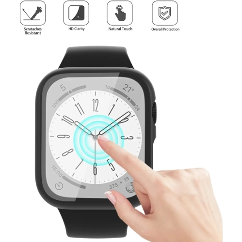 2 Pack Case for Apple Watch Series 9/7/8 45mm with 9H Tempered Glass Screen Protector - Ultra-Thin PC Bumper, Black