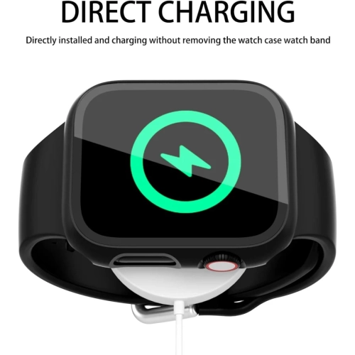 2 Pack Case for Apple Watch Series 9/7/8 45mm with 9H Tempered Glass Screen Protector - Ultra-Thin PC Bumper, Black