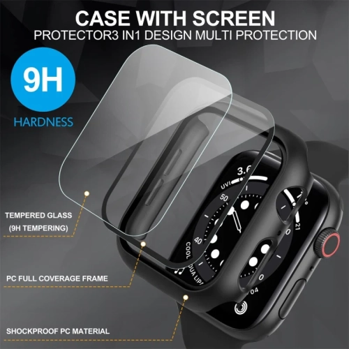 2-Pack Apple Watch Screen Protector Case for Series 8/7/6/5/4/SE/SE 2 40mm - Ultra-Thin Tempered Glass Cover, Black
