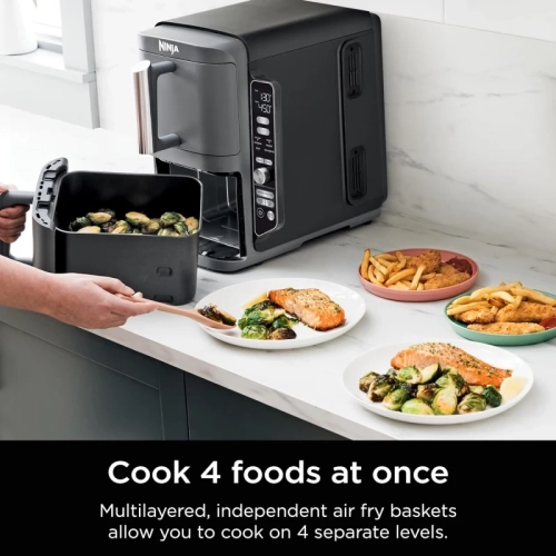 Ninja SL401 DoubleStack XL 2-Basket Air Fryer - 10 QT, 6-in-1, DoubleStack Technology, Smart Finish, Cook 4 Foods at Once, Compact Design, Easy