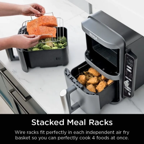 Ninja SL401 DoubleStack XL 2-Basket Air Fryer - 10 QT, 6-in-1, DoubleStack Technology, Smart Finish, Cook 4 Foods at Once, Compact Design, Easy