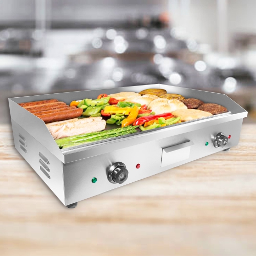 A-822 Electric Griddle | Teppanyaki Half Flat and Half Grooved Grill | Double Thermostat | 110V