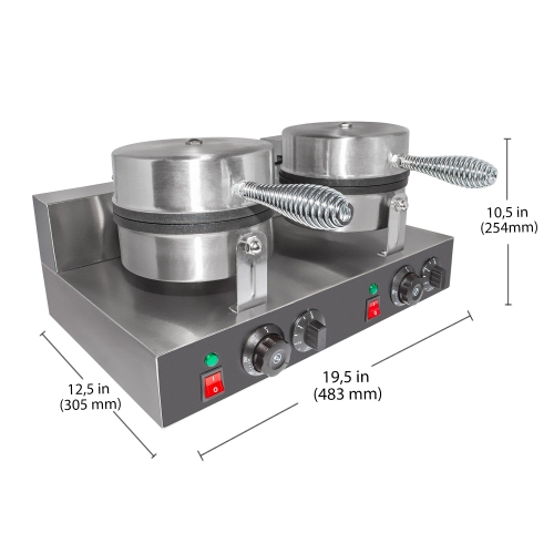 AP-601_2 Double Waffle Maker | Round-Shaped Belgium Waffles | Stainless Steel | Nonstick Coating | 110V