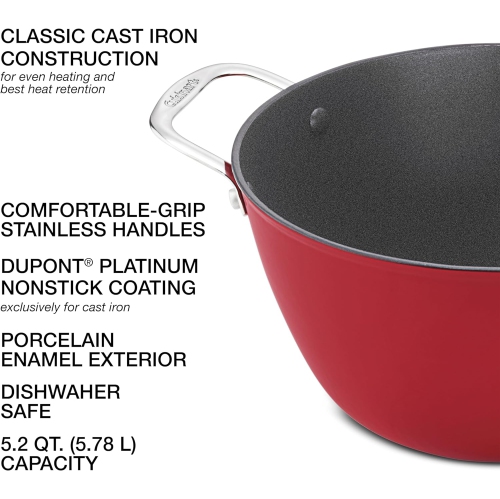 Cuisinart 5.2-Quart Round Covered Casserole with Glass Lid, Red